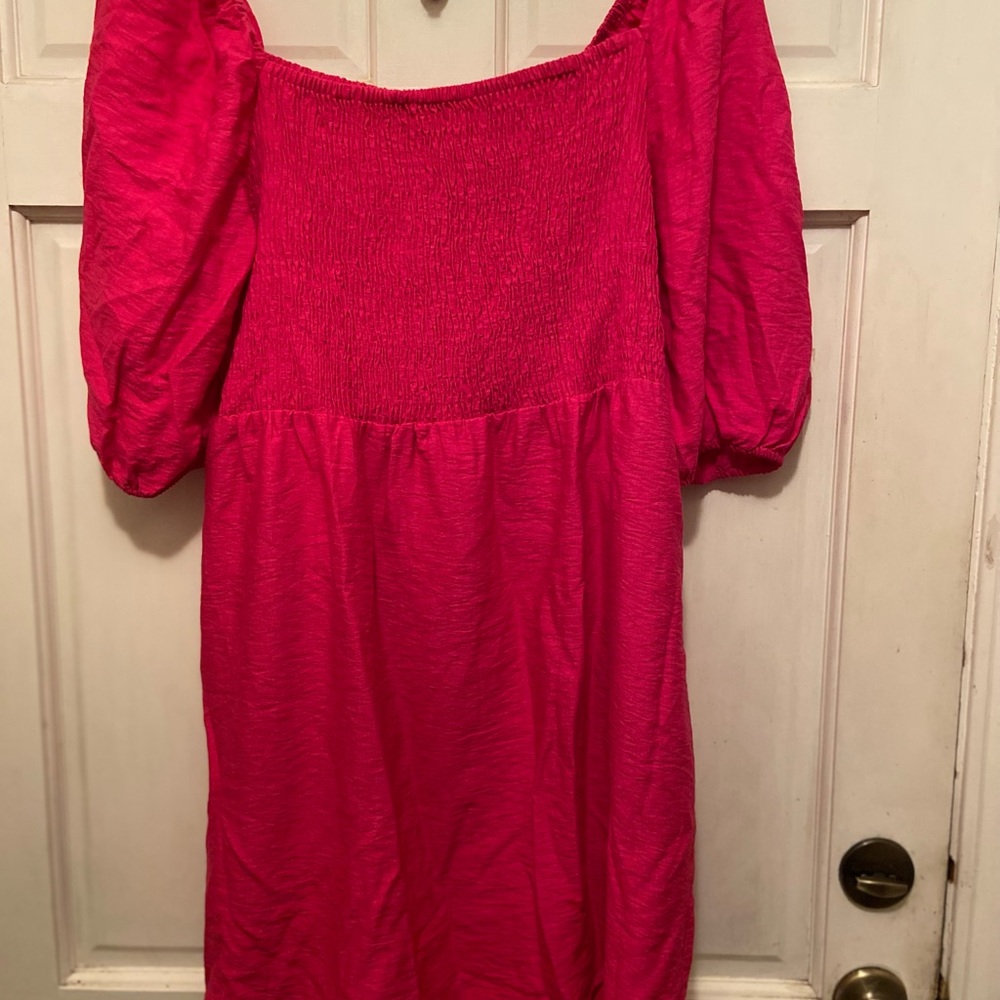 Vibrant Fuchsia Puff Sleeve Dress